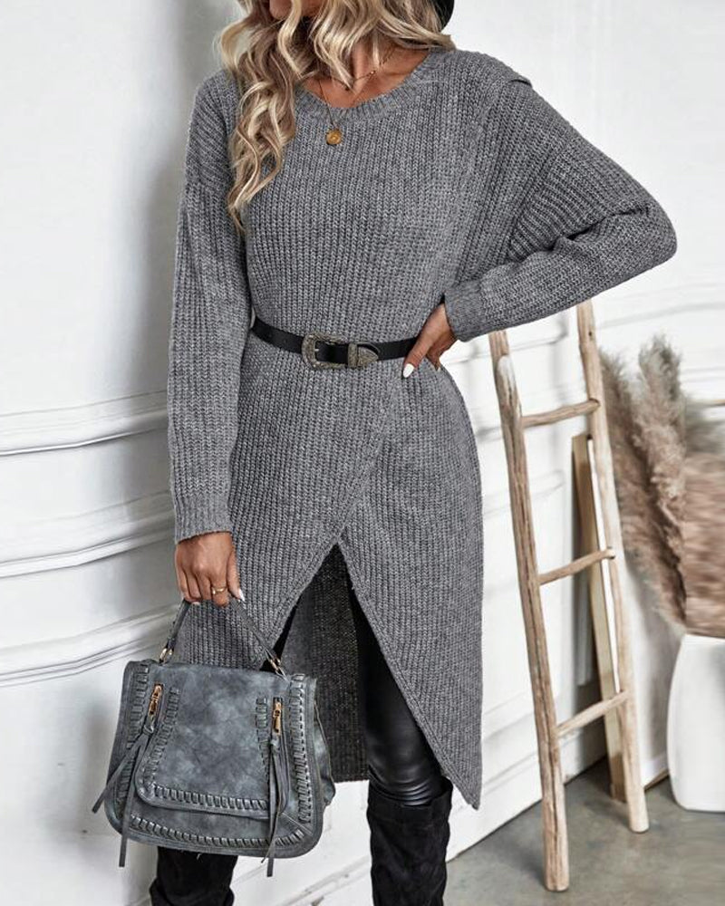 Pullover Kleid Damen mit Wickelschnitt und langen Ärmeln - 4 - Jasminaboutique.com