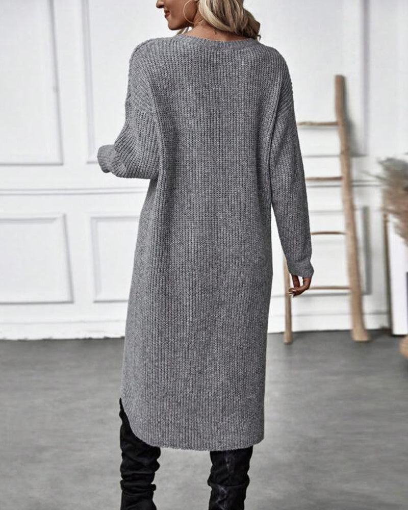 Pullover Kleid Damen mit Wickelschnitt und langen Ärmeln - 6 - Jasminaboutique.com