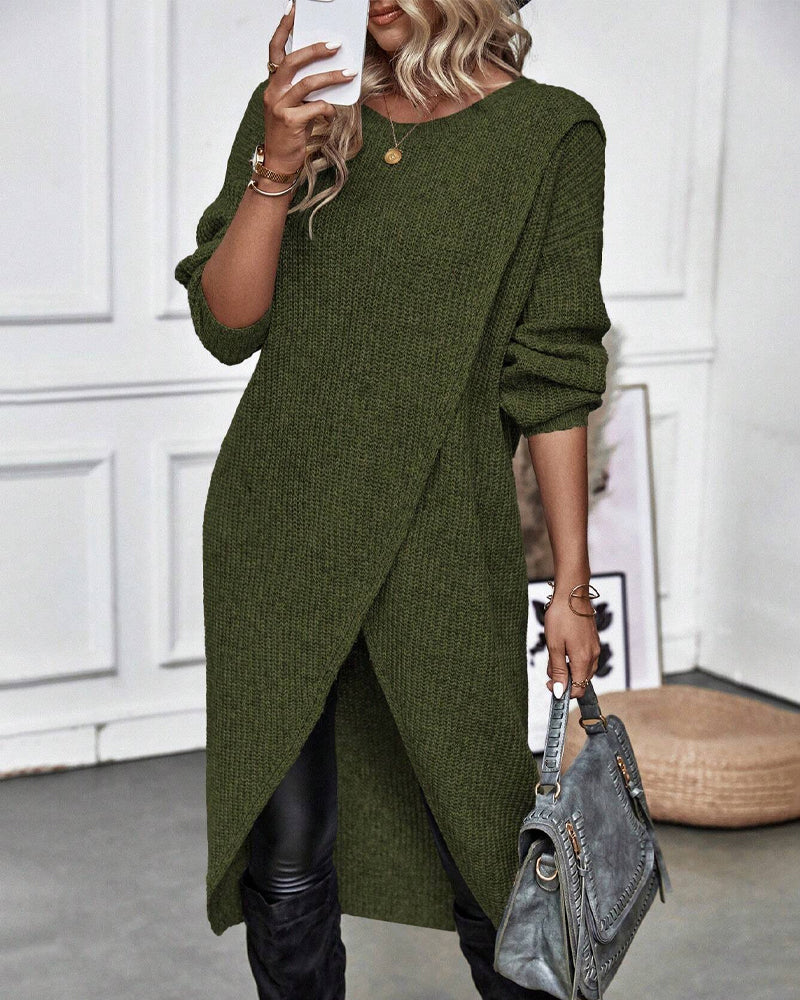 Pullover Kleid Damen mit Wickelschnitt und langen Ärmeln - 7 - Jasminaboutique.com