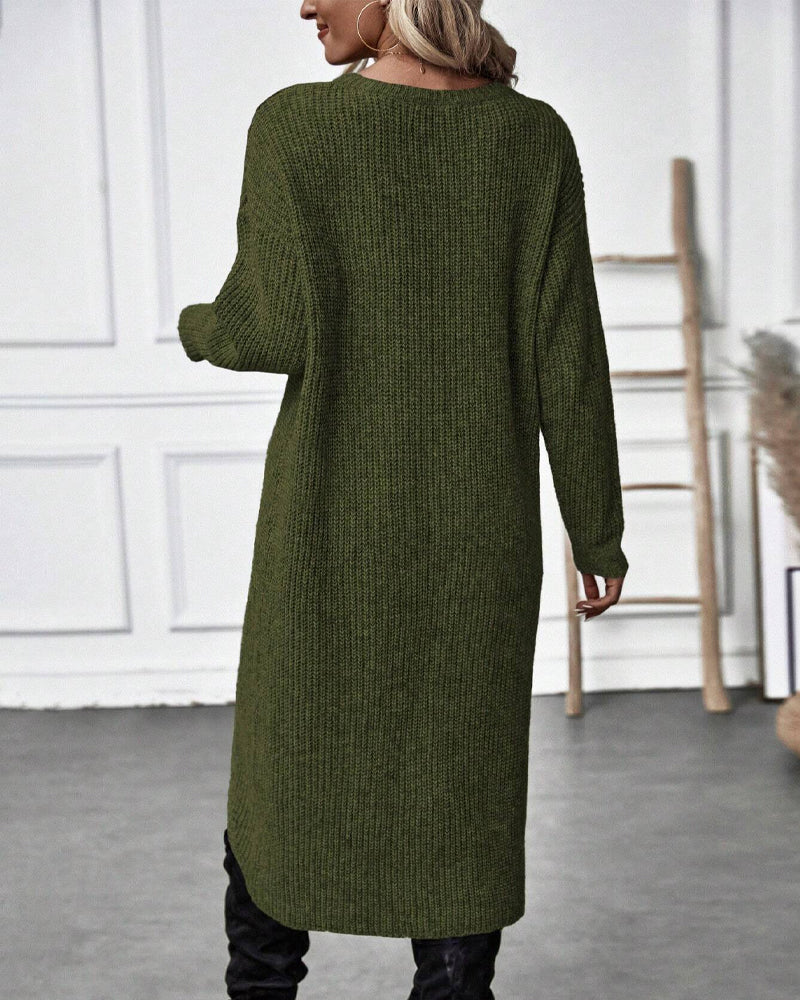 Pullover Kleid Damen mit Wickelschnitt und langen Ärmeln - 8 - Jasminaboutique.com