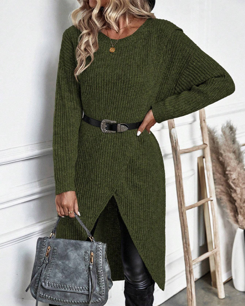 Pullover Kleid Damen mit Wickelschnitt und langen Ärmeln - 9 - Jasminaboutique.com