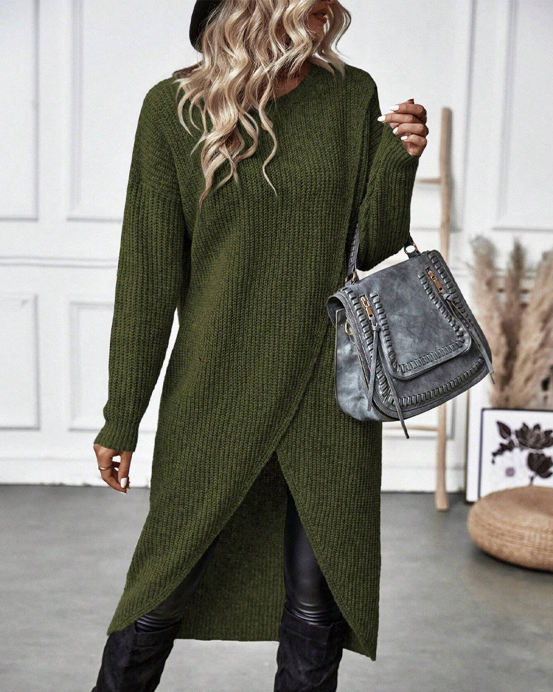 Pullover Kleid Damen mit Wickelschnitt und langen Ärmeln - 10 - Jasminaboutique.com