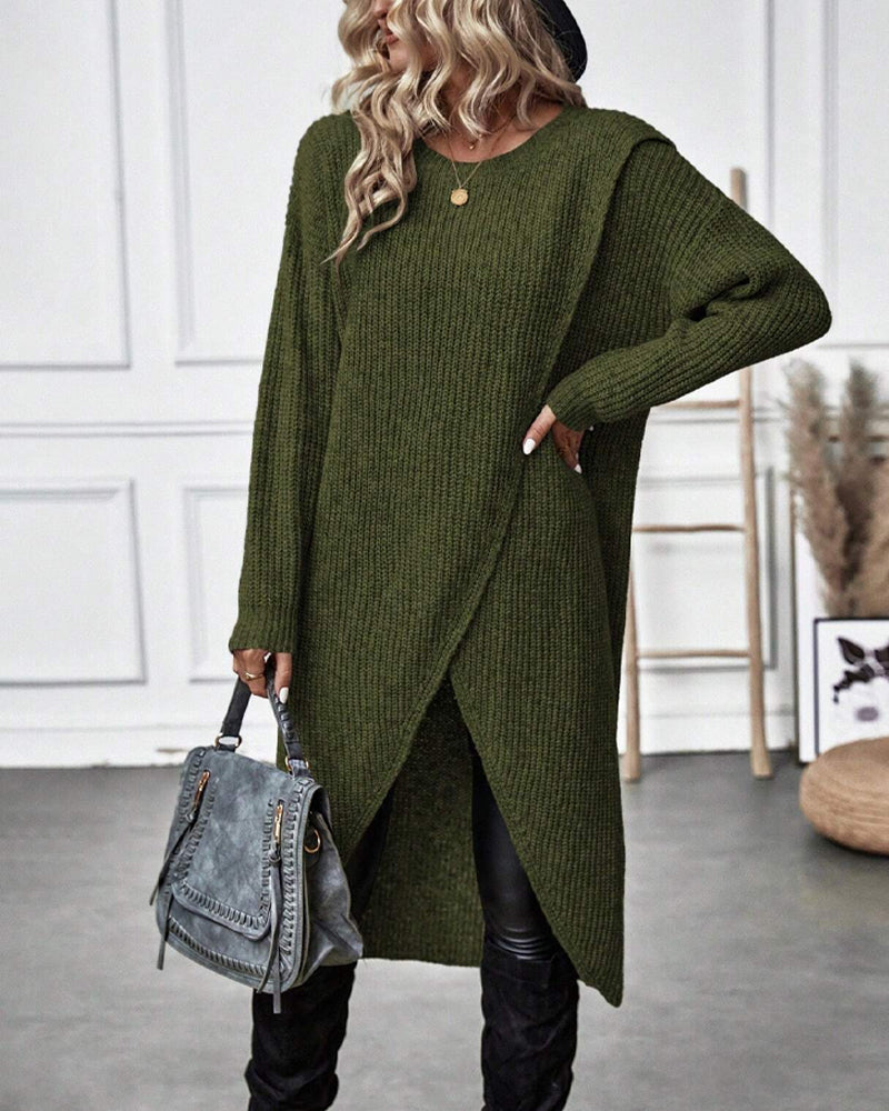 Pullover Kleid Damen mit Wickelschnitt und langen Ärmeln - 12 - Jasminaboutique.com