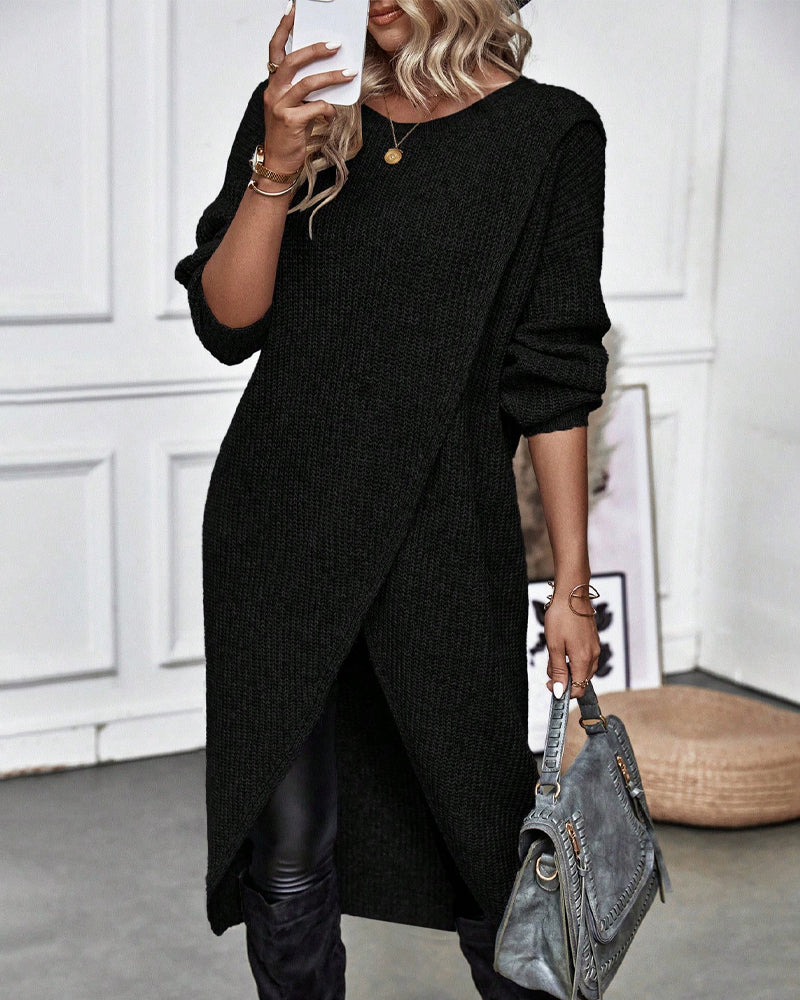 Pullover Kleid Damen mit Wickelschnitt und langen Ärmeln - 13 - Jasminaboutique.com