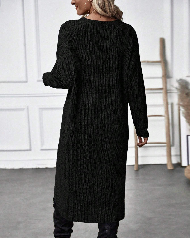 Pullover Kleid Damen mit Wickelschnitt und langen Ärmeln - 14 - Jasminaboutique.com
