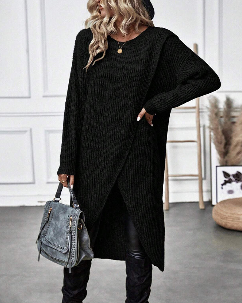 Pullover Kleid Damen mit Wickelschnitt und langen Ärmeln - 15 - Jasminaboutique.com