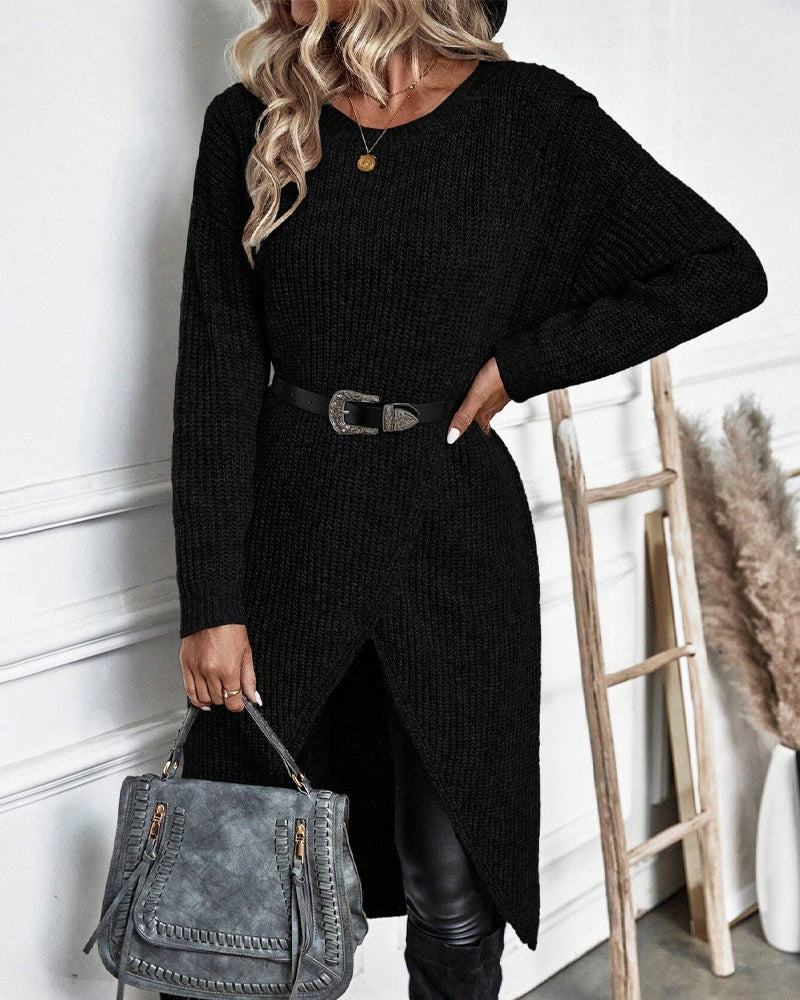 Pullover Kleid Damen mit Wickelschnitt und langen Ärmeln - 17 - Jasminaboutique.com