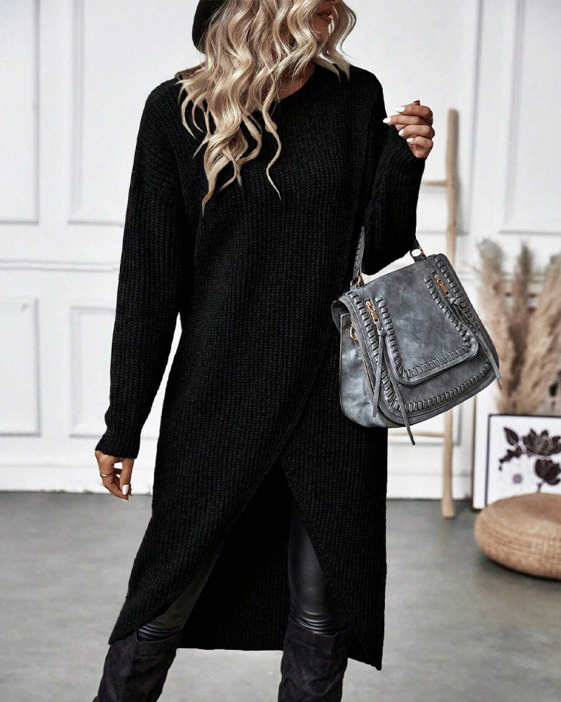 Pullover Kleid Damen mit Wickelschnitt und langen Ärmeln - 18 - Jasminaboutique.com