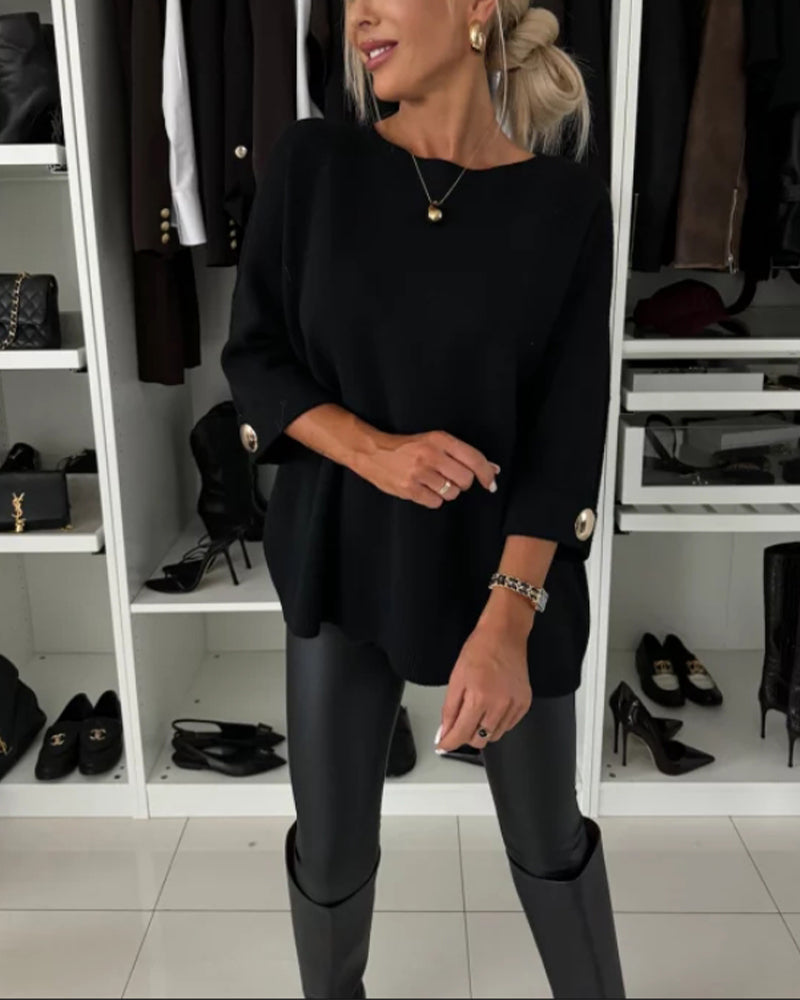 Pullover Damen mit Rundhalsausschnitt und Knopfdetails - 5 - Jasminaboutique.com