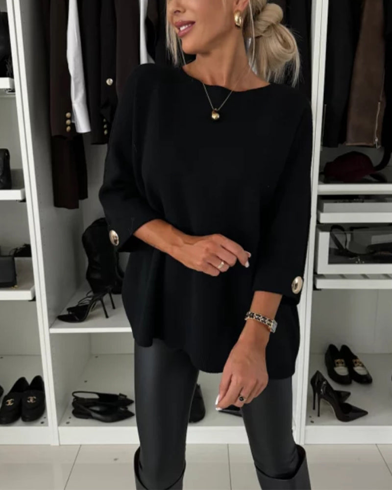 Pullover Damen mit Rundhalsausschnitt und Knopfdetails - 7 - Jasminaboutique.com
