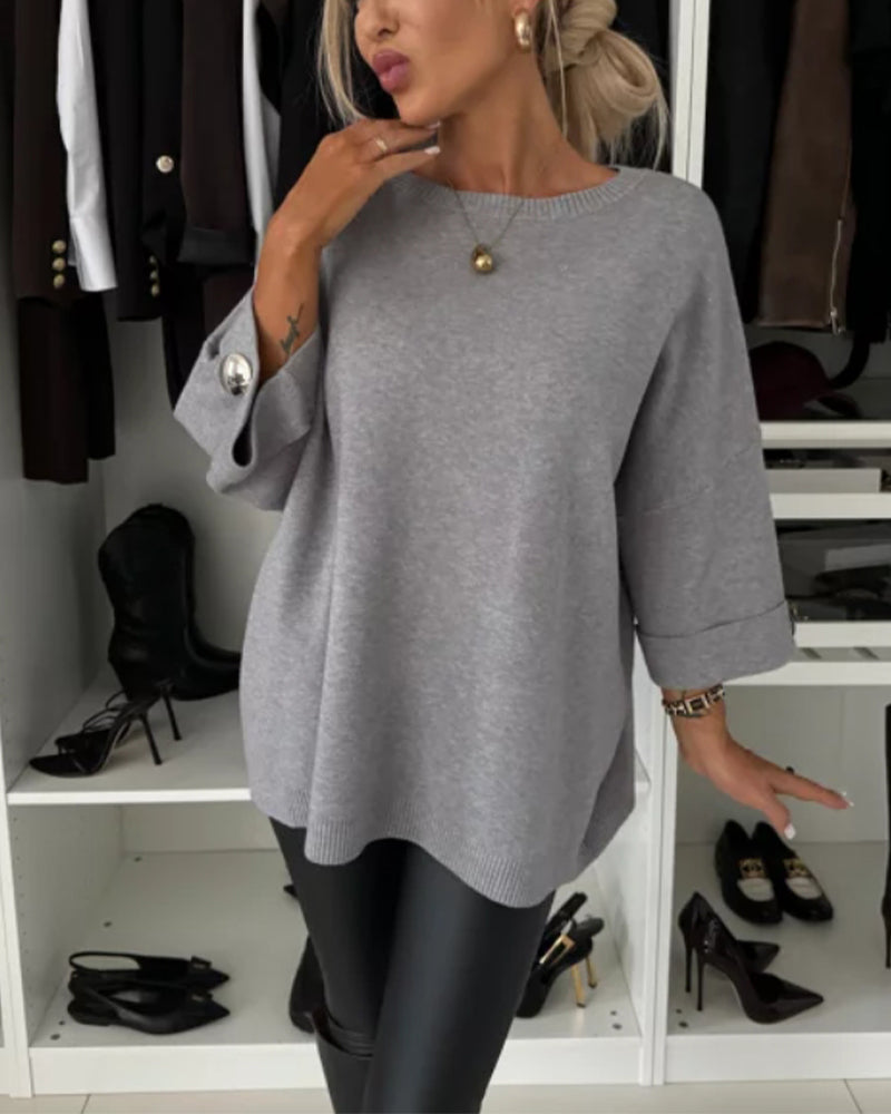 Pullover Damen mit Rundhalsausschnitt und Knopfdetails - 8 - Jasminaboutique.com