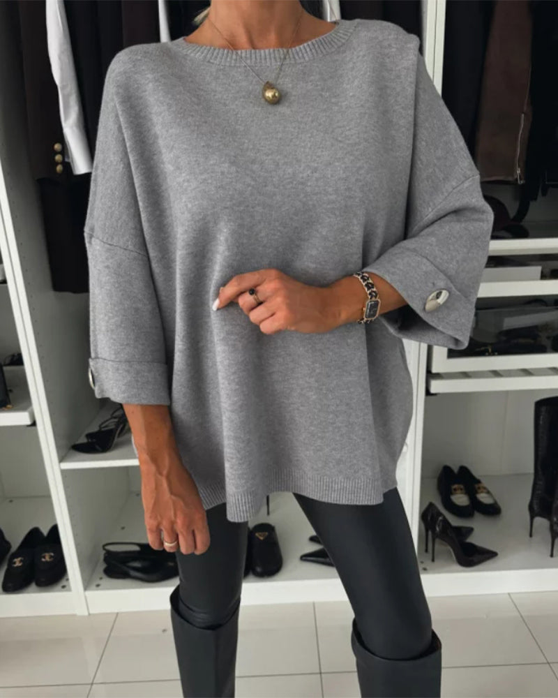 Pullover Damen mit Rundhalsausschnitt und Knopfdetails - 10 - Jasminaboutique.com
