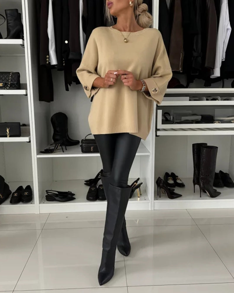 Pullover Damen mit Rundhalsausschnitt und Knopfdetails - 12 - Jasminaboutique.com