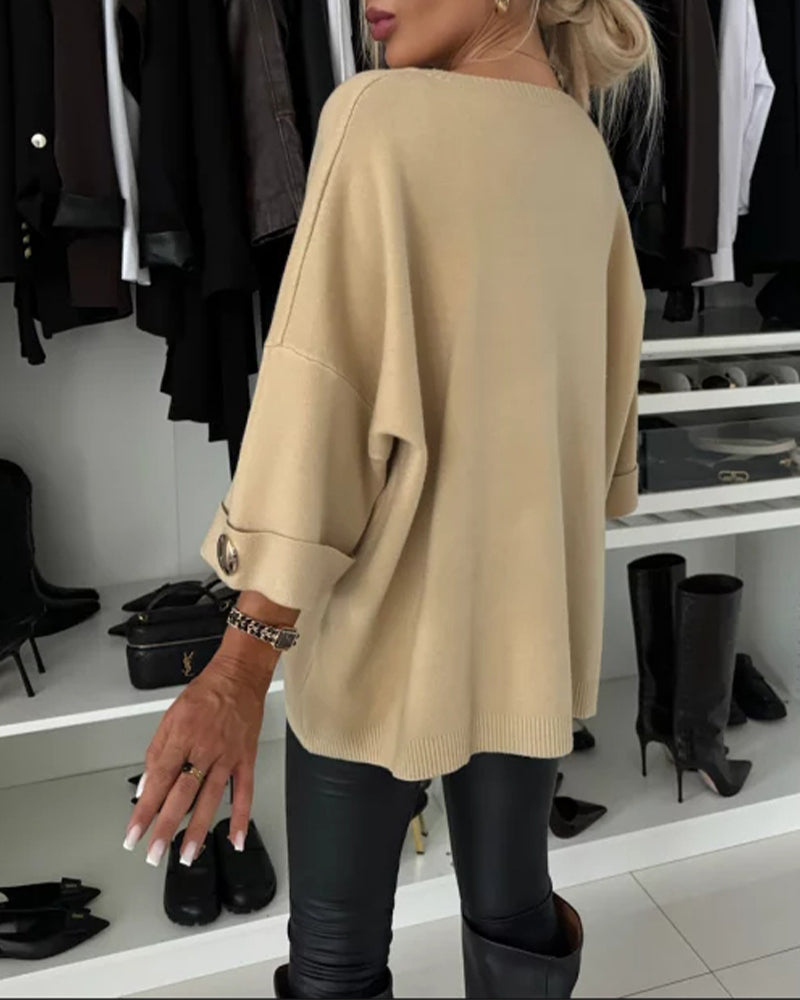 Pullover Damen mit Rundhalsausschnitt und Knopfdetails - 13 - Jasminaboutique.com