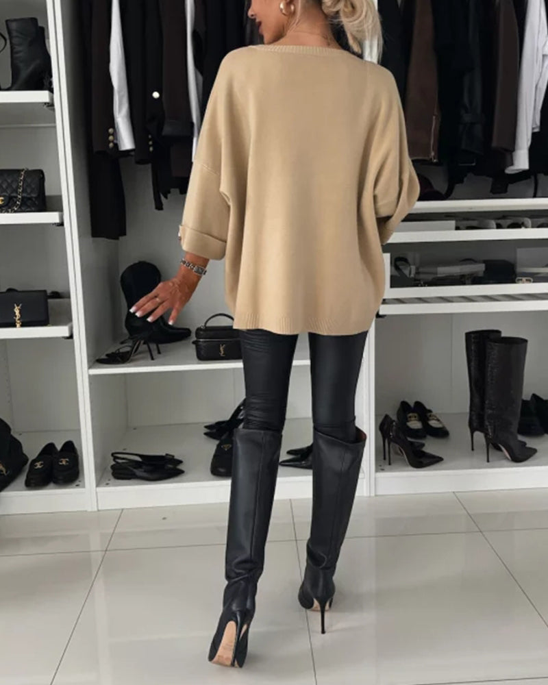 Pullover Damen mit Rundhalsausschnitt und Knopfdetails - 14 - Jasminaboutique.com