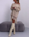 Pullover Damen mit kaltem Schulter-Ausschnitt und Spitzen-Detail - 1 - Jasminaboutique.com