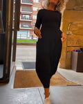 Maxikleid Damen mit Rundhalsausschnitt und langen Ärmeln - 1 - Jasminaboutique.com
