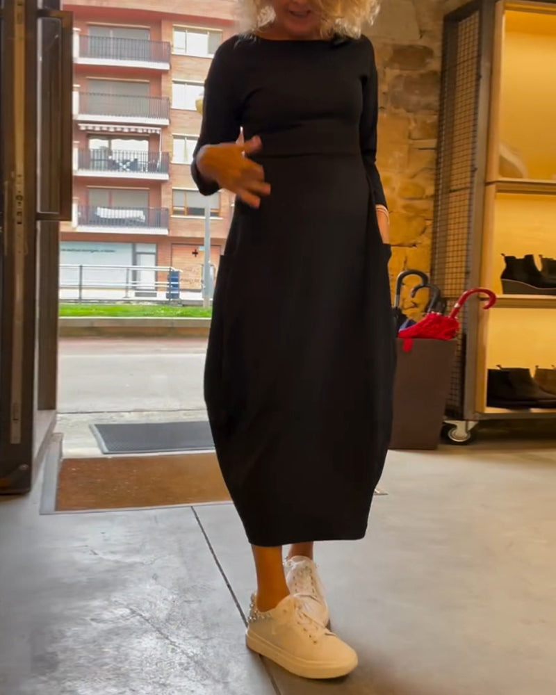Maxikleid Damen mit Rundhalsausschnitt und langen Ärmeln - 2 - Jasminaboutique.com