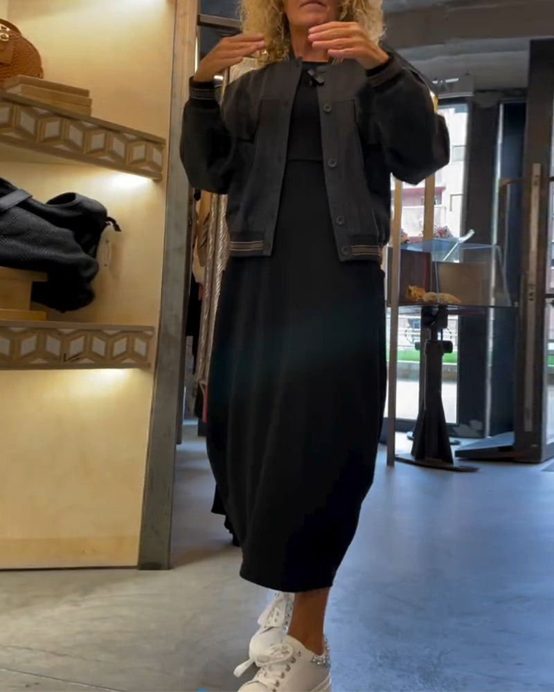 Maxikleid Damen mit Rundhalsausschnitt und langen Ärmeln - 3 - Jasminaboutique.com