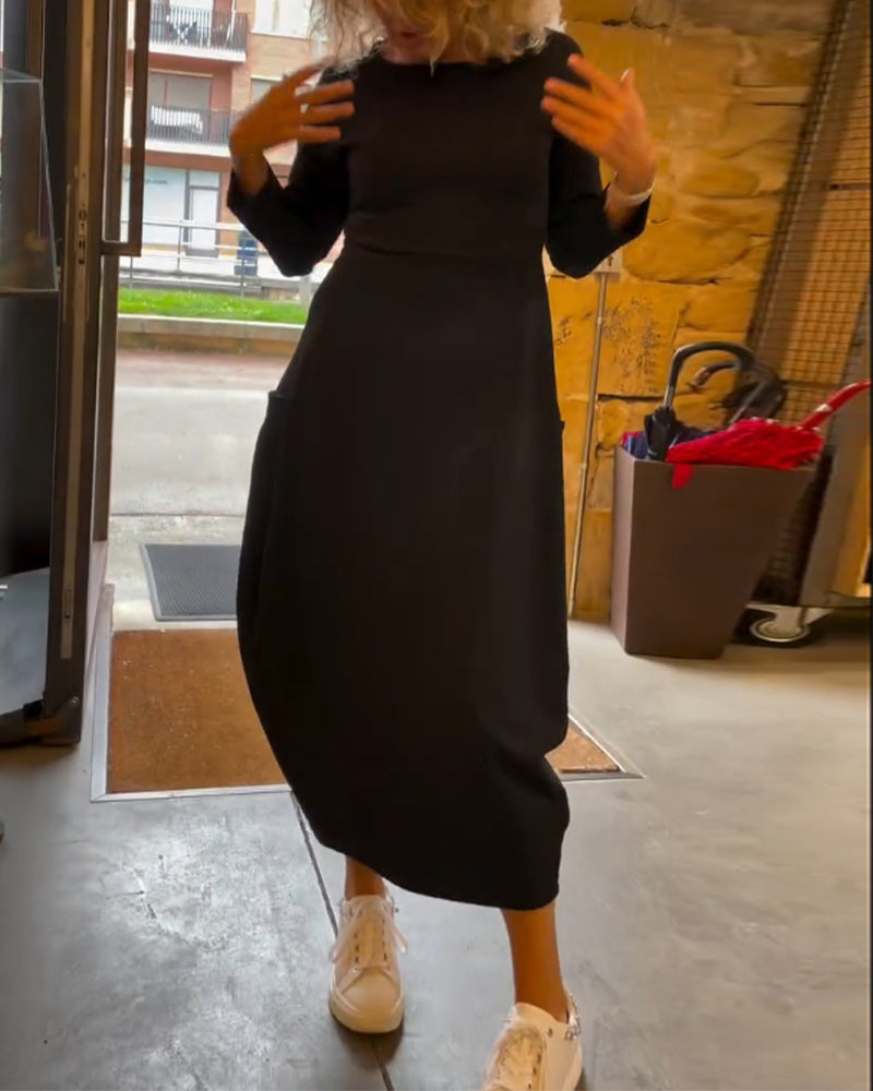 Maxikleid Damen mit Rundhalsausschnitt und langen Ärmeln - 4 - Jasminaboutique.com