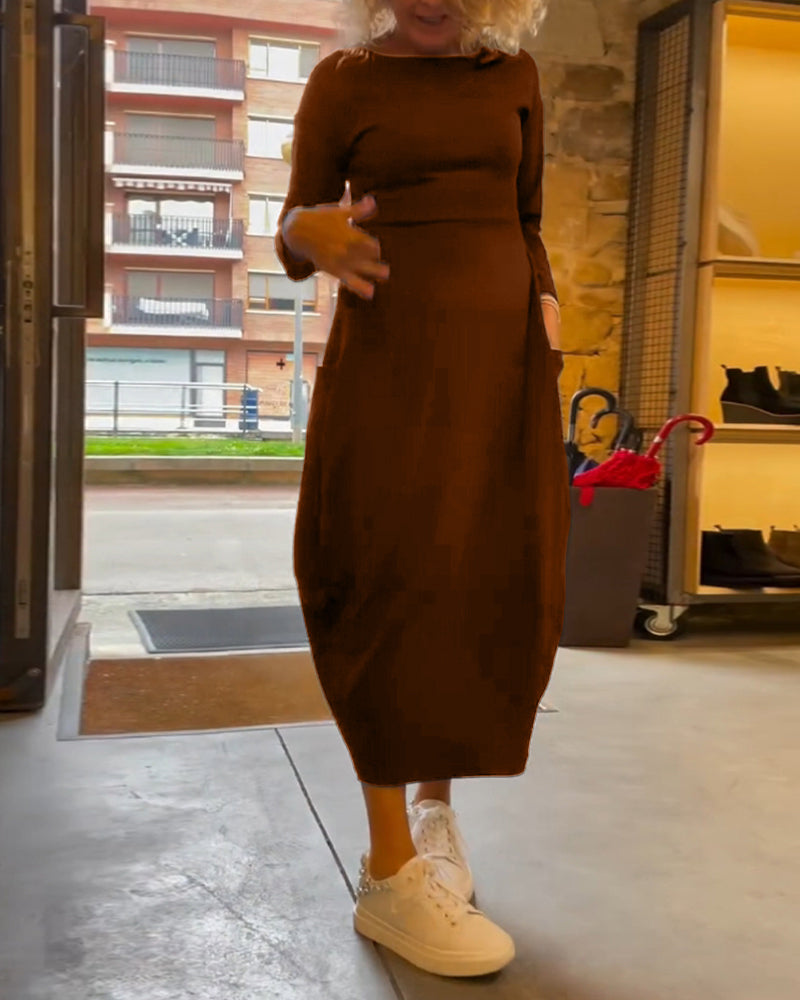 Maxikleid Damen mit Rundhalsausschnitt und langen Ärmeln - 6 - Jasminaboutique.com