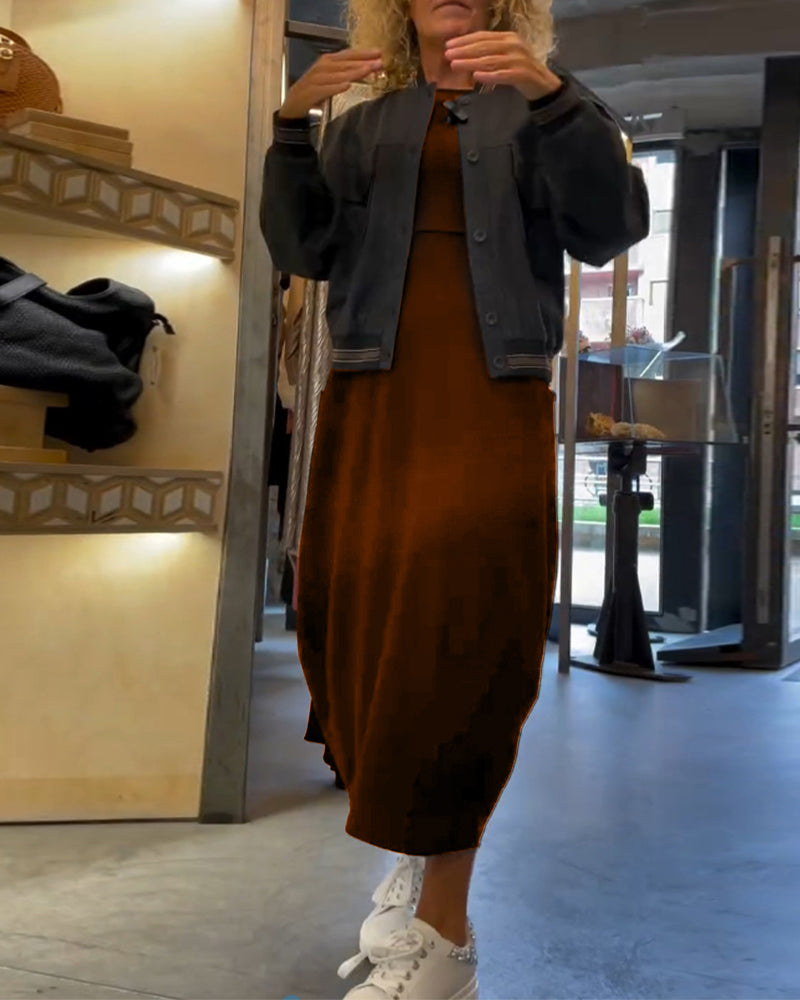 Maxikleid Damen mit Rundhalsausschnitt und langen Ärmeln - 7 - Jasminaboutique.com