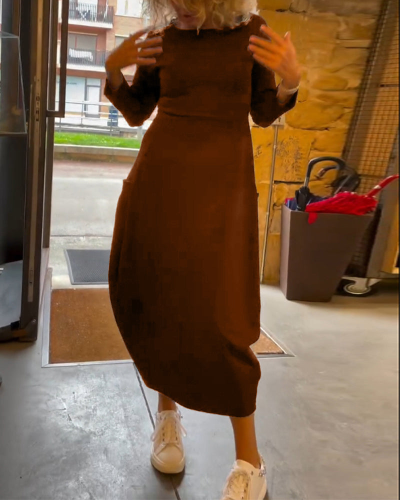 Maxikleid Damen mit Rundhalsausschnitt und langen Ärmeln - 8 - Jasminaboutique.com