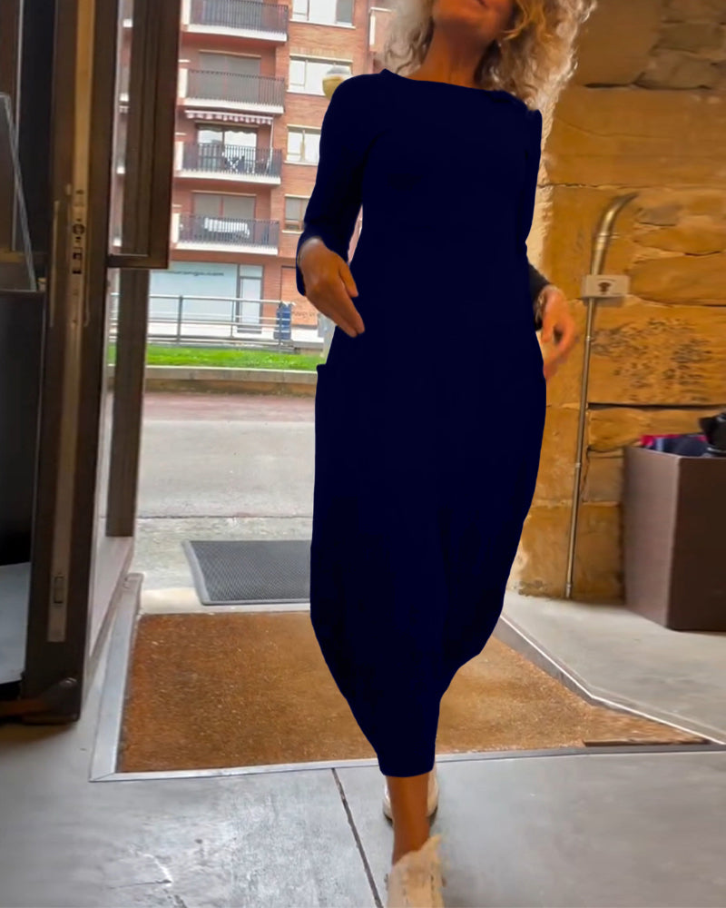 Maxikleid Damen mit Rundhalsausschnitt und langen Ärmeln - 10 - Jasminaboutique.com