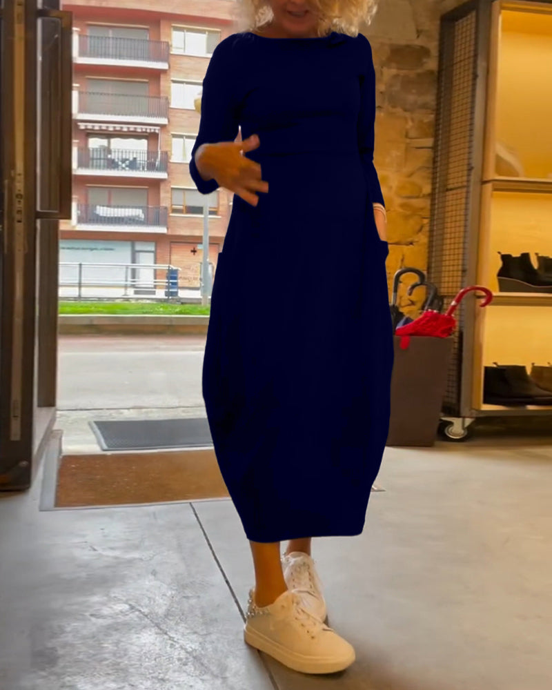 Maxikleid Damen mit Rundhalsausschnitt und langen Ärmeln - 11 - Jasminaboutique.com