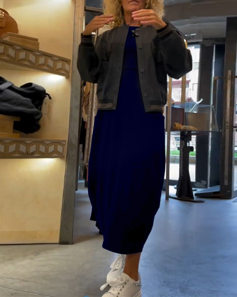 Maxikleid Damen mit Rundhalsausschnitt und langen Ärmeln - 12 - Jasminaboutique.com