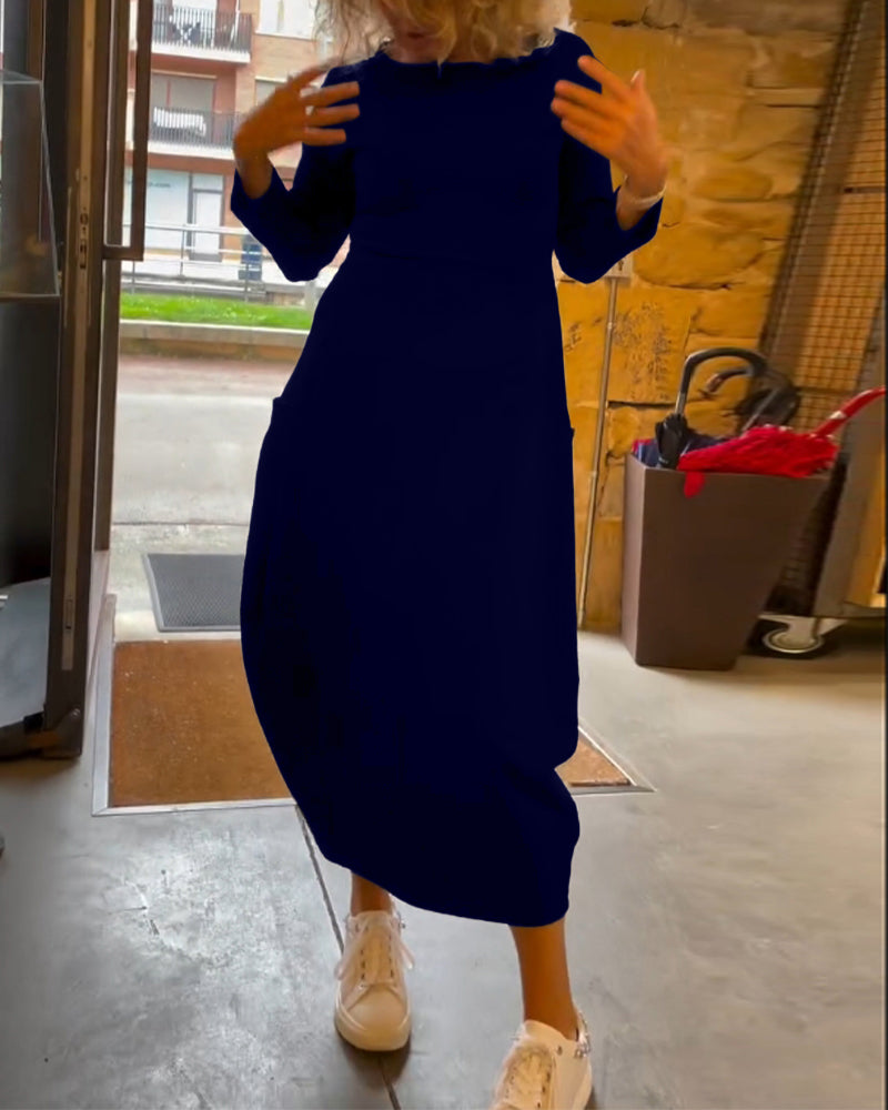 Maxikleid Damen mit Rundhalsausschnitt und langen Ärmeln - 13 - Jasminaboutique.com