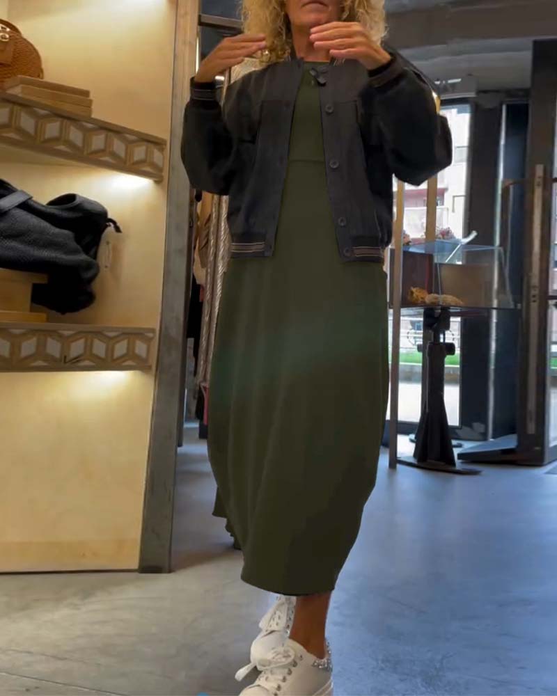 Maxikleid Damen mit Rundhalsausschnitt und langen Ärmeln - 18 - Jasminaboutique.com