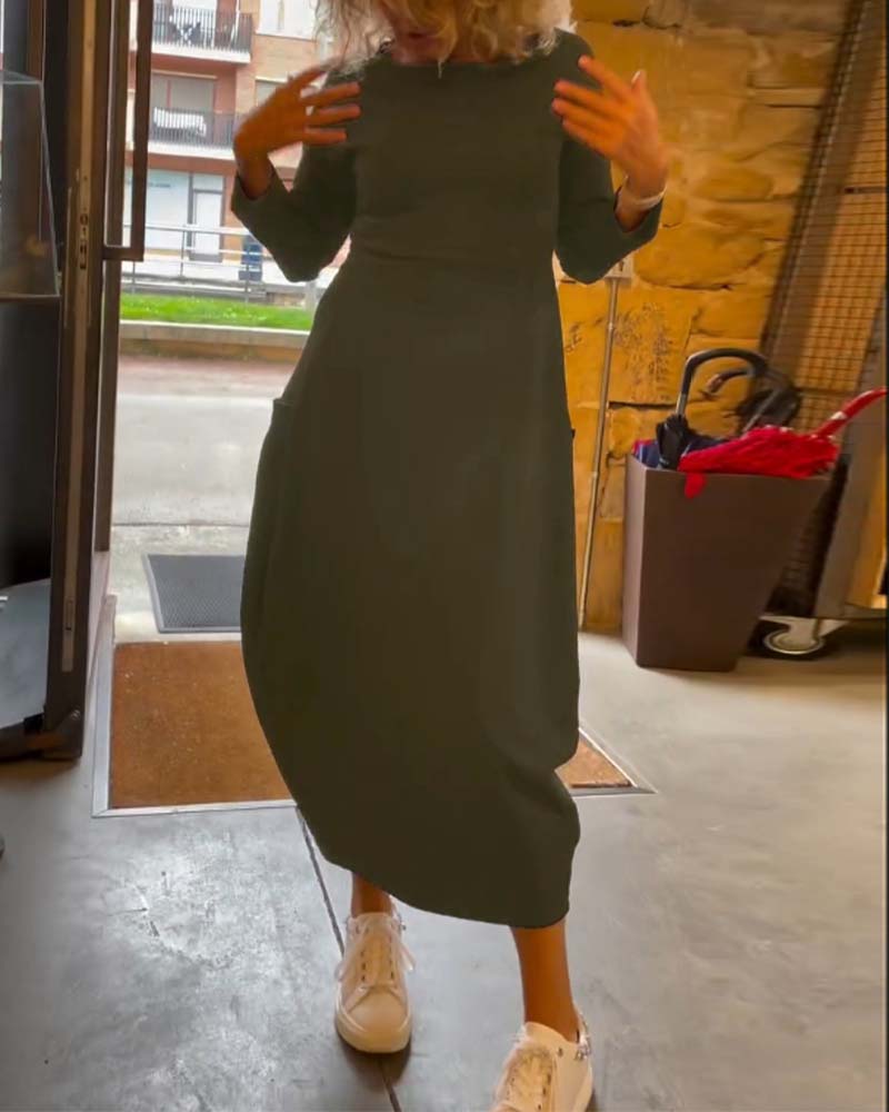 Maxikleid Damen mit Rundhalsausschnitt und langen Ärmeln - 19 - Jasminaboutique.com