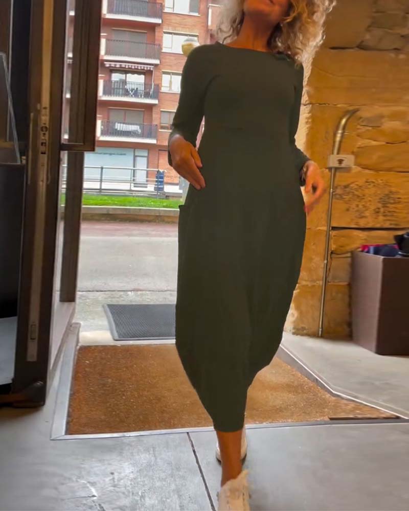 Maxikleid Damen mit Rundhalsausschnitt und langen Ärmeln - 20 - Jasminaboutique.com