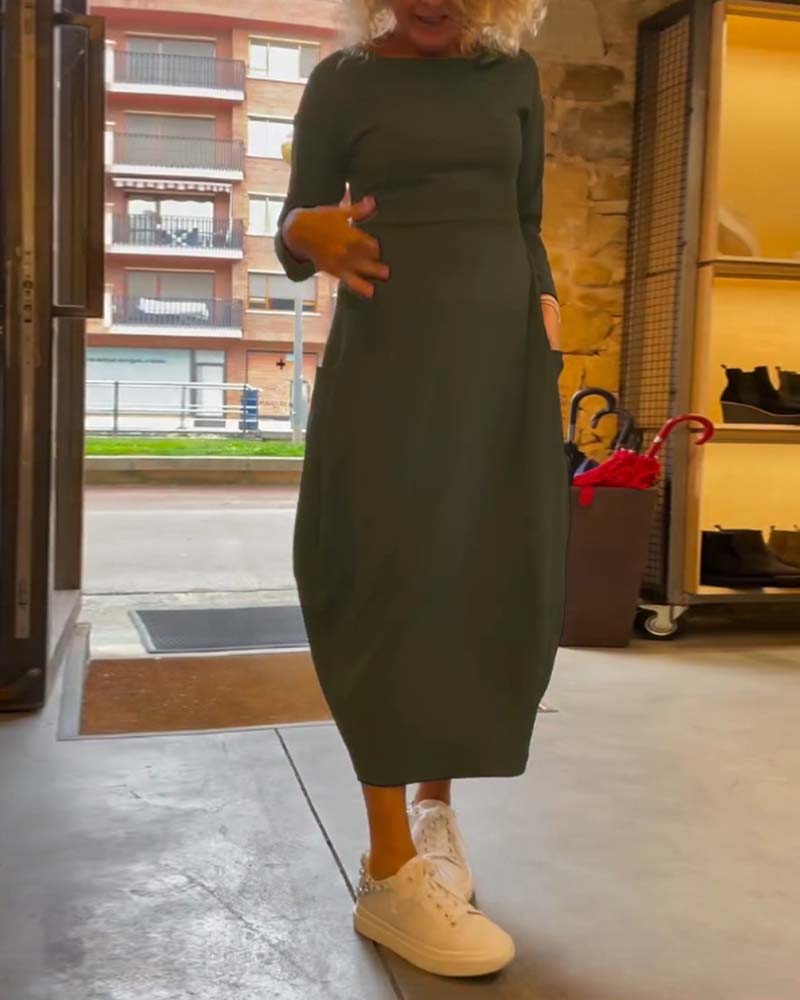 Maxikleid Damen mit Rundhalsausschnitt und langen Ärmeln - 21 - Jasminaboutique.com