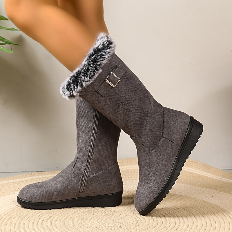 Stiefel Damen mit Kunstfellkragen und Reißverschluss - 3 - Jasminaboutique.com