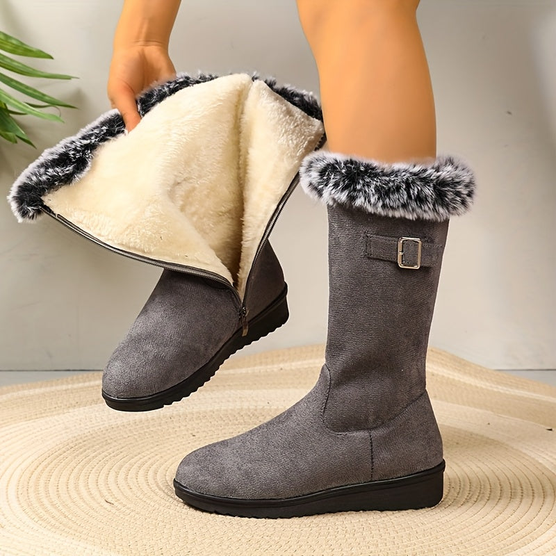 Stiefel Damen mit Kunstfellkragen und Reißverschluss - 4 - Jasminaboutique.com