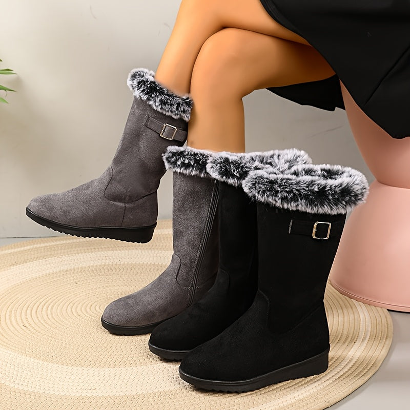 Stiefel Damen mit Kunstfellkragen und Reißverschluss - 5 - Jasminaboutique.com
