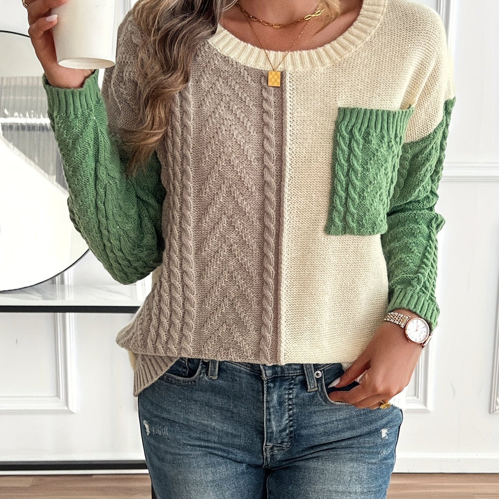 Pullover Damen mit zwei Farben und Zopfmuster - 1 - Jasminaboutique.com
