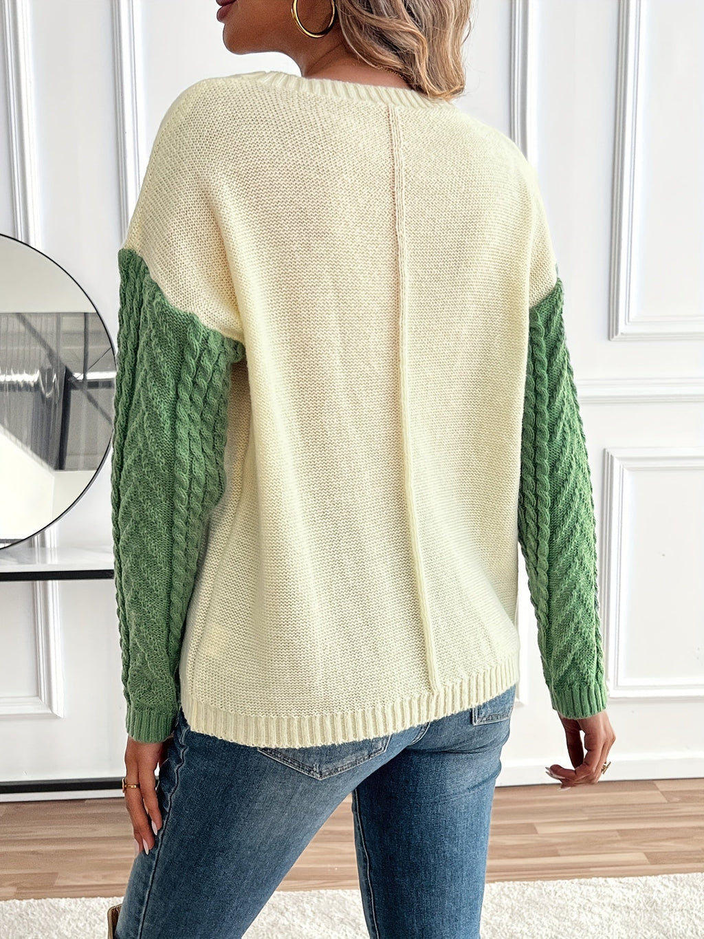 Pullover Damen mit zwei Farben und Zopfmuster - 3 - Jasminaboutique.com