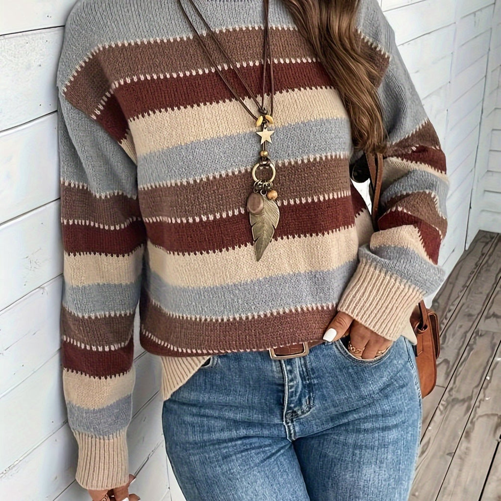 Pullover Damen mit Streifenmuster und Rundhalsausschnitt - 1 - Jasminaboutique.com