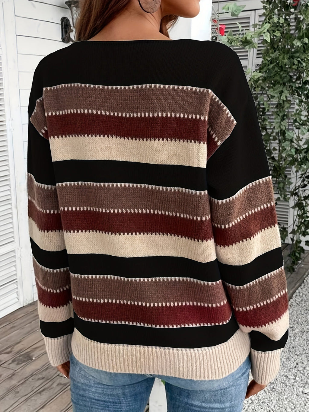 Pullover Damen mit Streifenmuster und Rundhalsausschnitt - 7 - Jasminaboutique.com