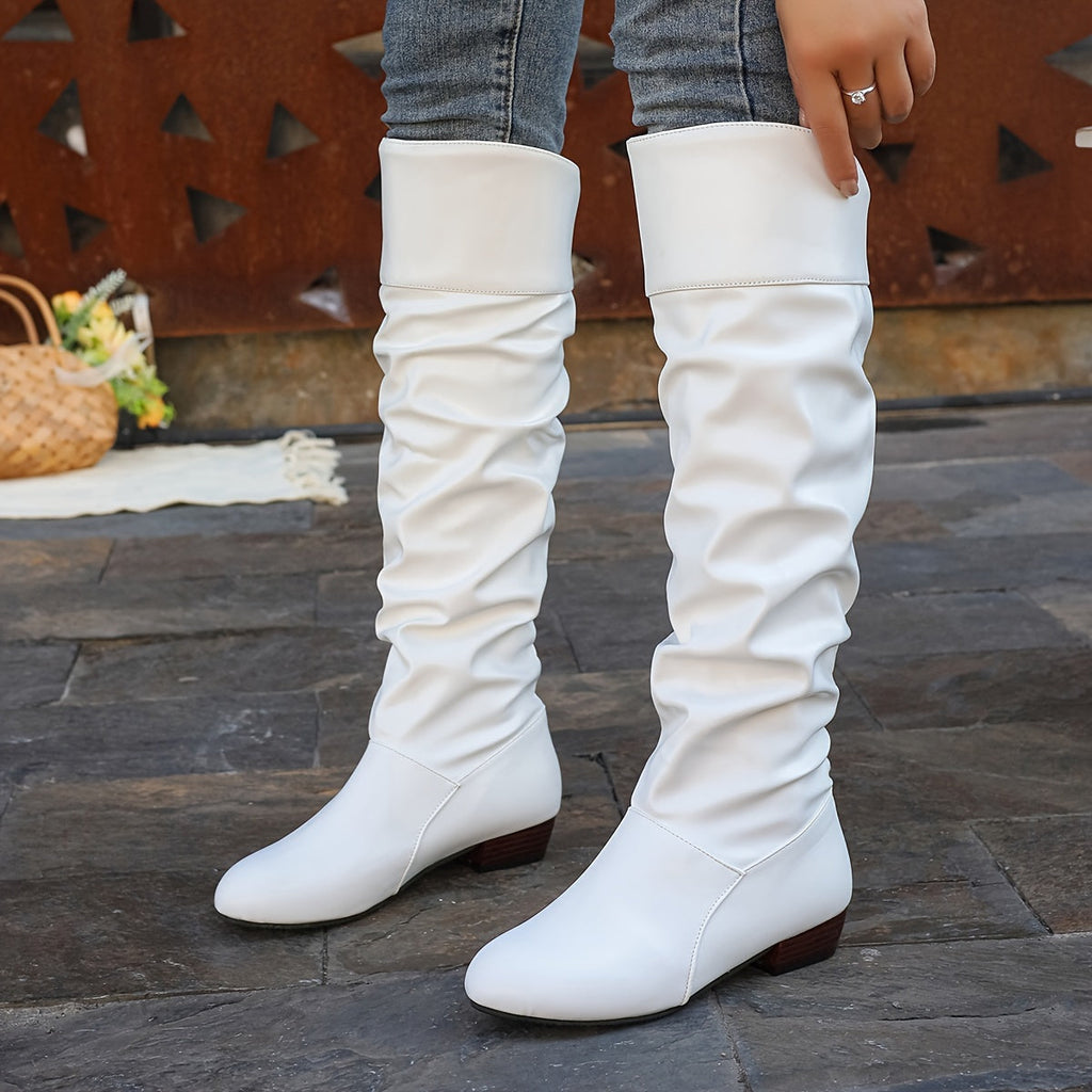 Kniehohe Stiefel Damen mit Schlauchdesign und Blockabsatz - 1 - Jasminaboutique.com