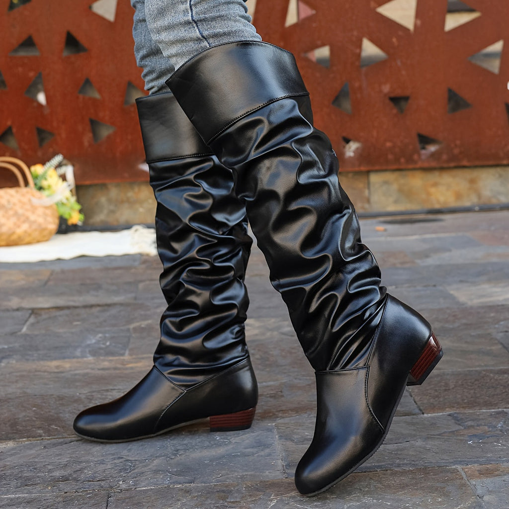 Kniehohe Stiefel Damen mit Schlauchdesign und Blockabsatz - 2 - Jasminaboutique.com