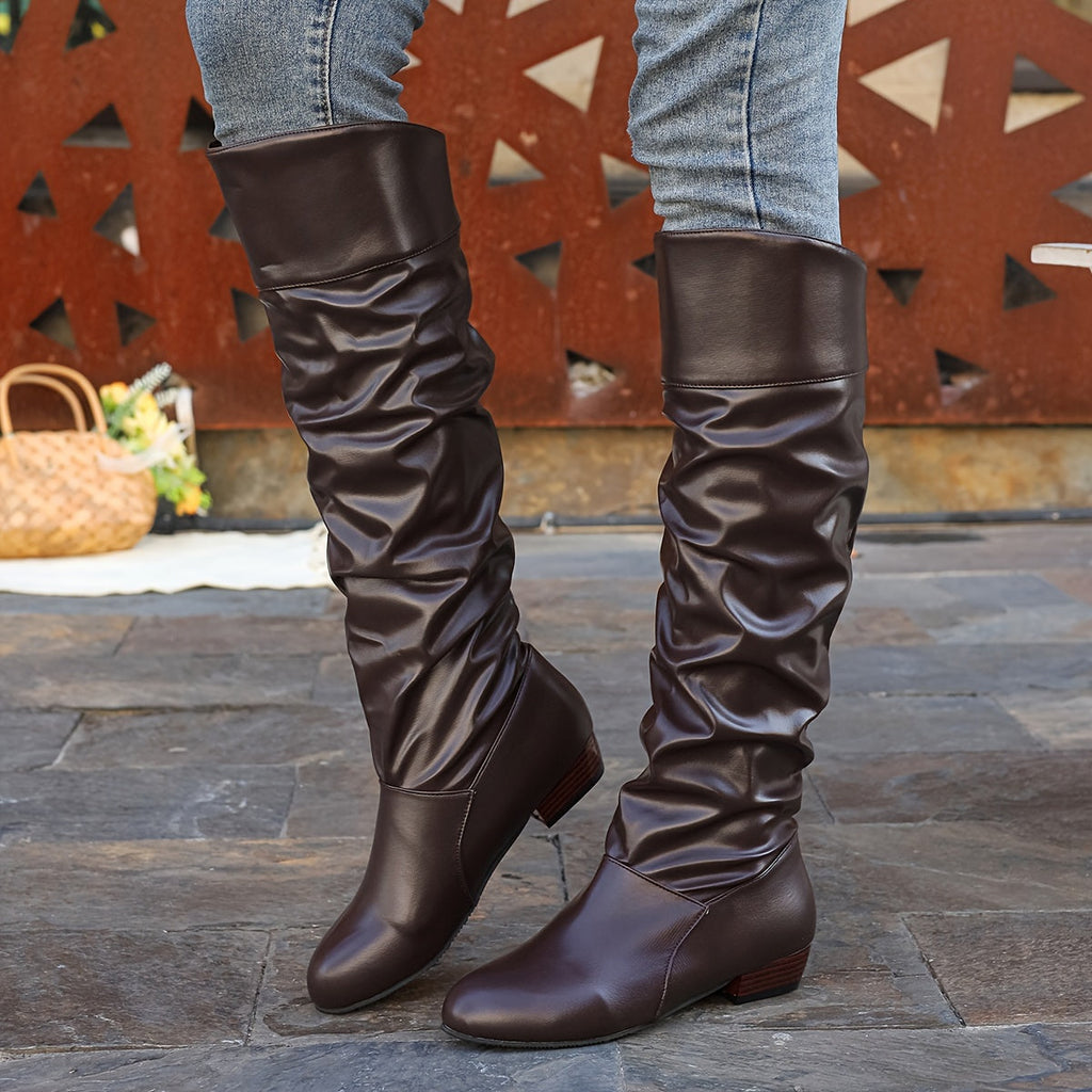 Kniehohe Stiefel Damen mit Schlauchdesign und Blockabsatz - 3 - Jasminaboutique.com