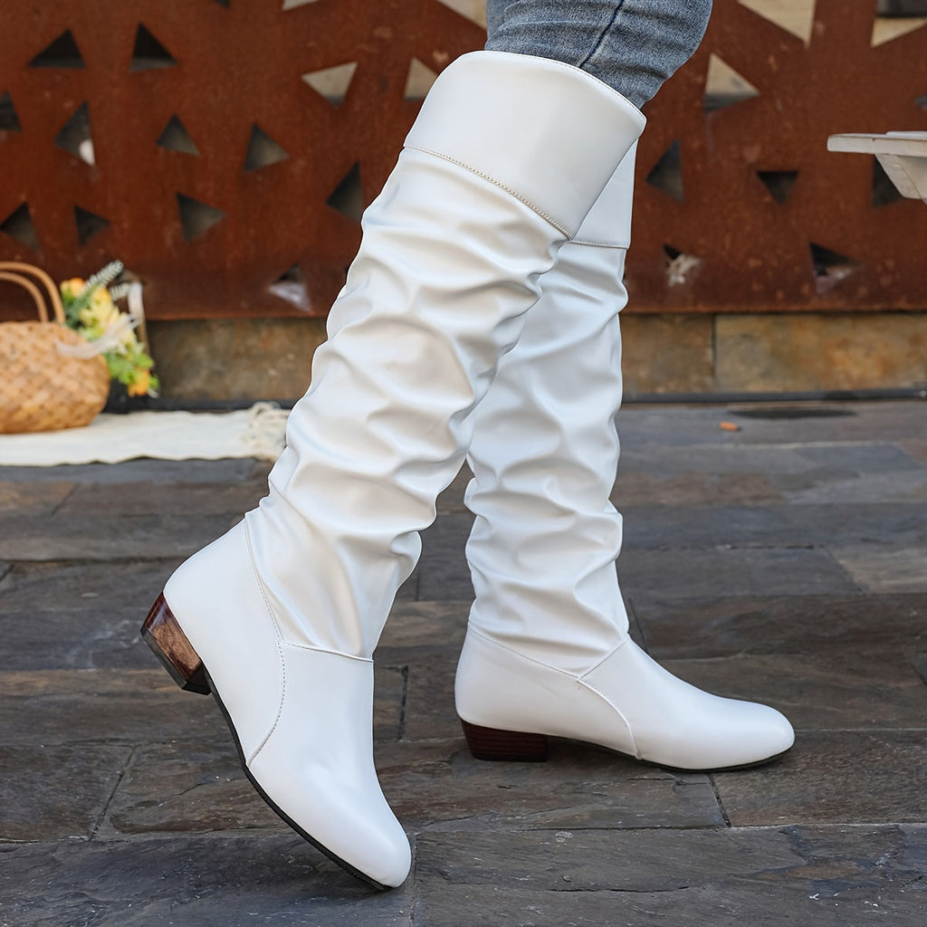 Kniehohe Stiefel Damen mit Schlauchdesign und Blockabsatz - 4 - Jasminaboutique.com