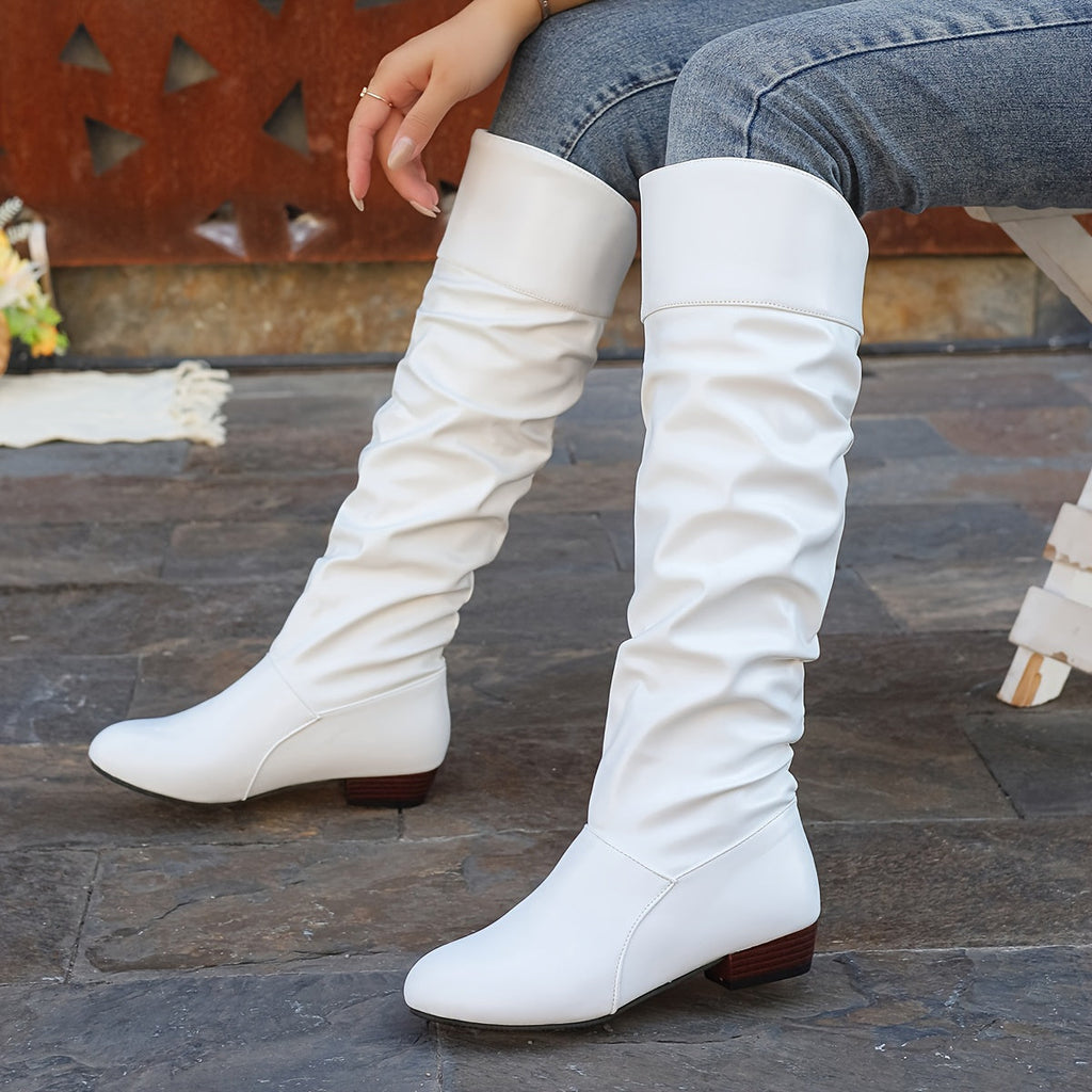Kniehohe Stiefel Damen mit Schlauchdesign und Blockabsatz - 5 - Jasminaboutique.com