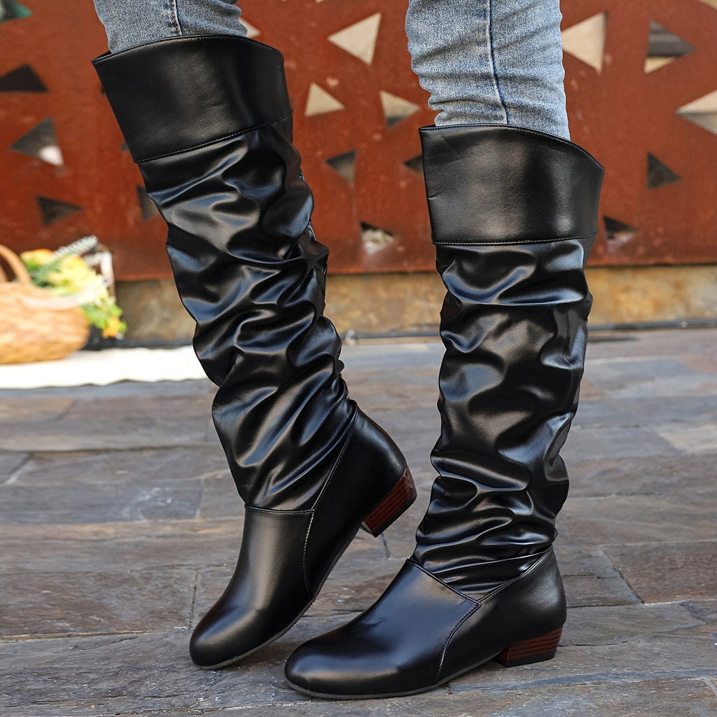 Kniehohe Stiefel Damen mit Schlauchdesign und Blockabsatz - 7 - Jasminaboutique.com