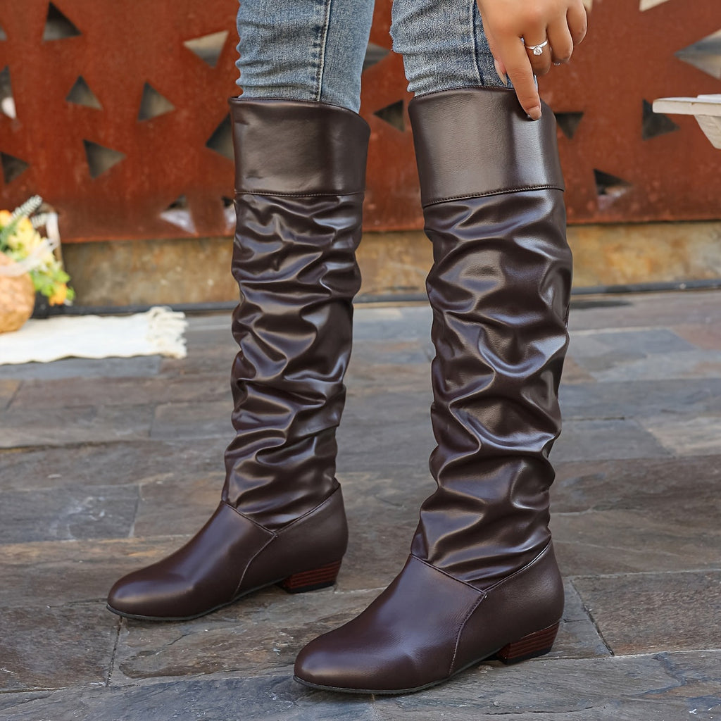Kniehohe Stiefel Damen mit Schlauchdesign und Blockabsatz - 9 - Jasminaboutique.com