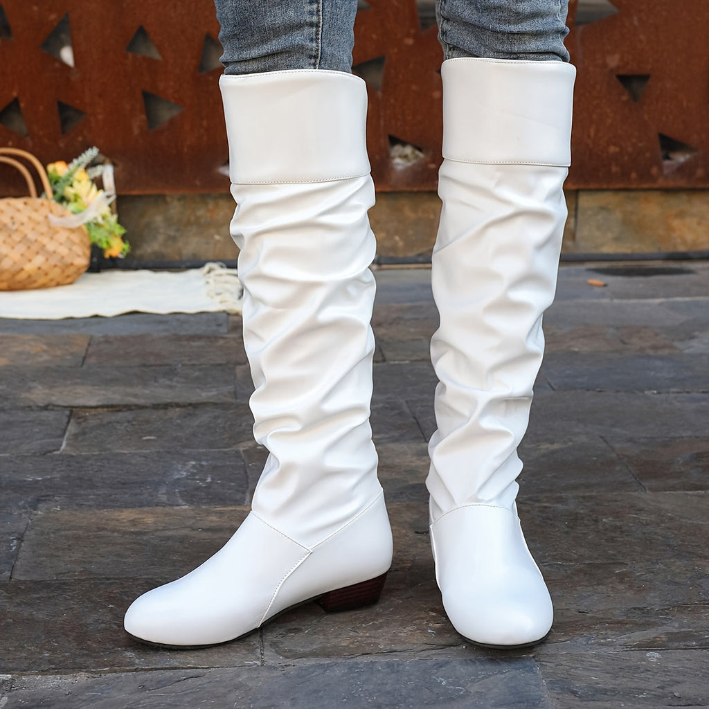 Kniehohe Stiefel Damen mit Schlauchdesign und Blockabsatz - 10 - Jasminaboutique.com